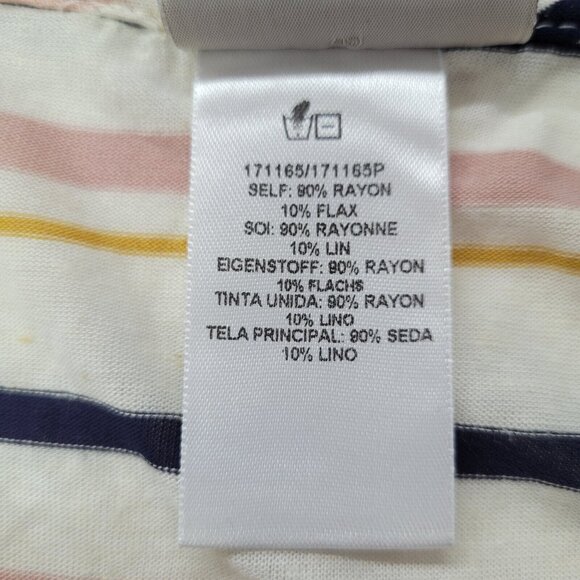 Dolan Tunic Top Women XS Pink Blue Striped Ruffled Tie Neck Button Up Beach - Picture 5 of 13